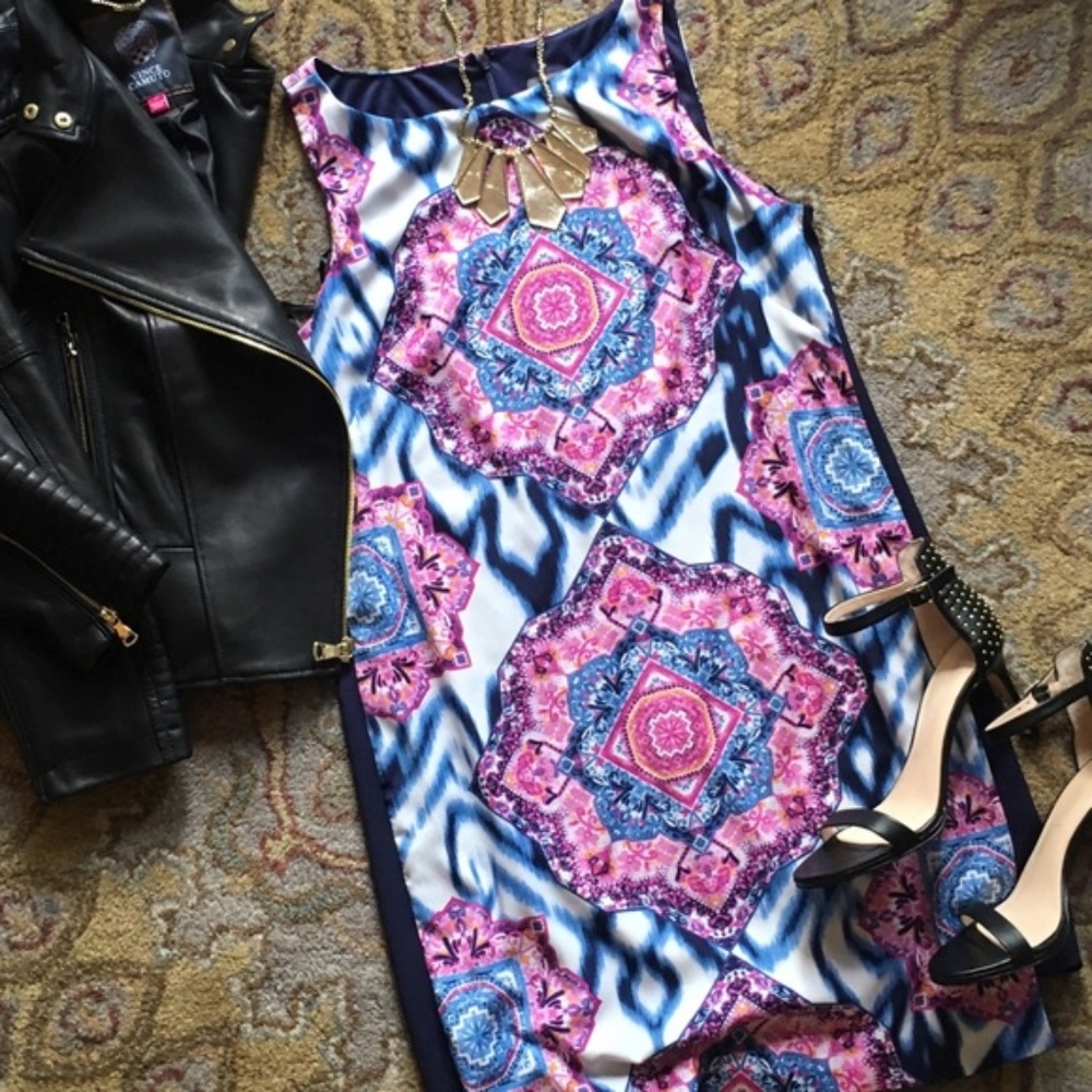 Vince Camuto Sleeveless Ikat Print Shift Dress, 10